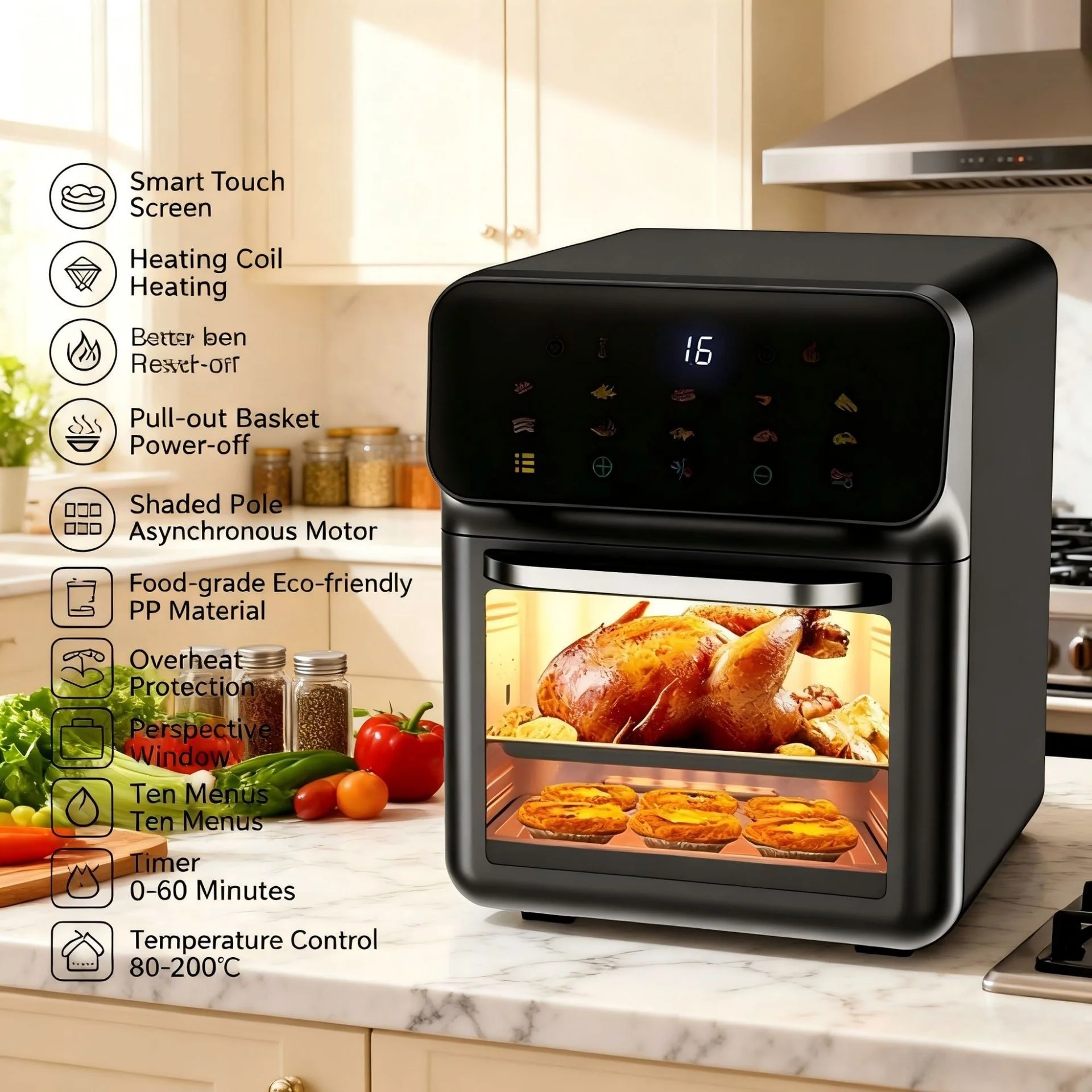 2026 New air Fryer 10L Aluminum Alloy One-piece Large Capacity Touch Screen Visual Household Multifunctional