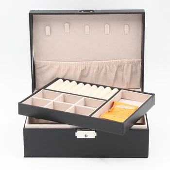 Promotional pu leather jewelry storage box with tray for girls ladies womens gift jewel showing jewellery display case