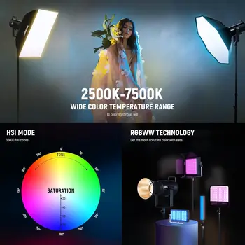 NEEWER CB200C 200W RGBWW COB LED Video Light Metal Shell Silent Continuous Output Lighting for Photography Video Recording detail image