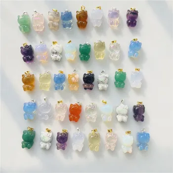 Wholesale Natural Rose Quartz Howlite Fluorite Cat Eye Stone Healing Crystal Hello Kitty Carving For Decoration