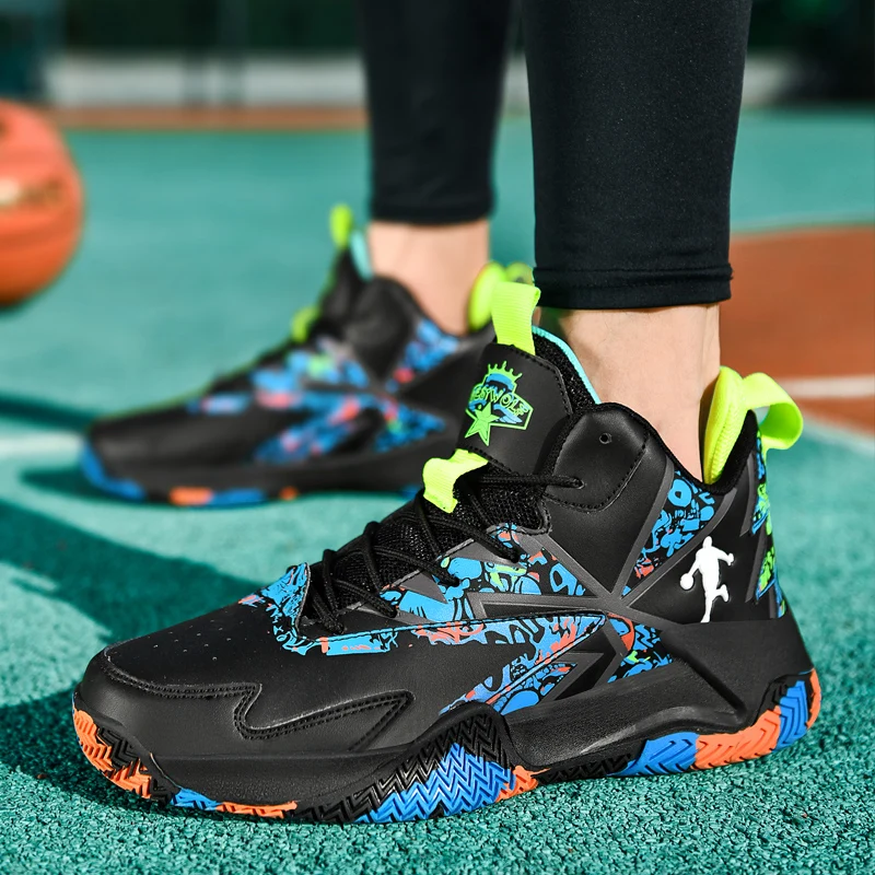 Мужские Нескользящие баскетбольные туфли, черные, для спорта на открытом воздухе, лидер продаж 2021
