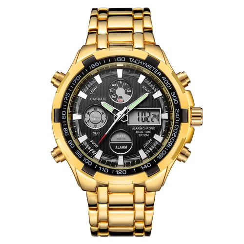 Светящиеся цифровые модные полностью стальные Мужские кварцевые часы 30 м Водонепроницаемые наручные часы