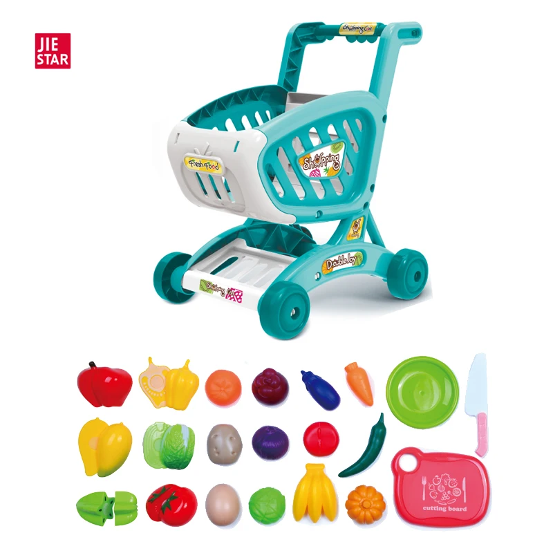 Jiestar Vegetables Grocery Cart Toy Fruit Pretend Play Toy Carritos De