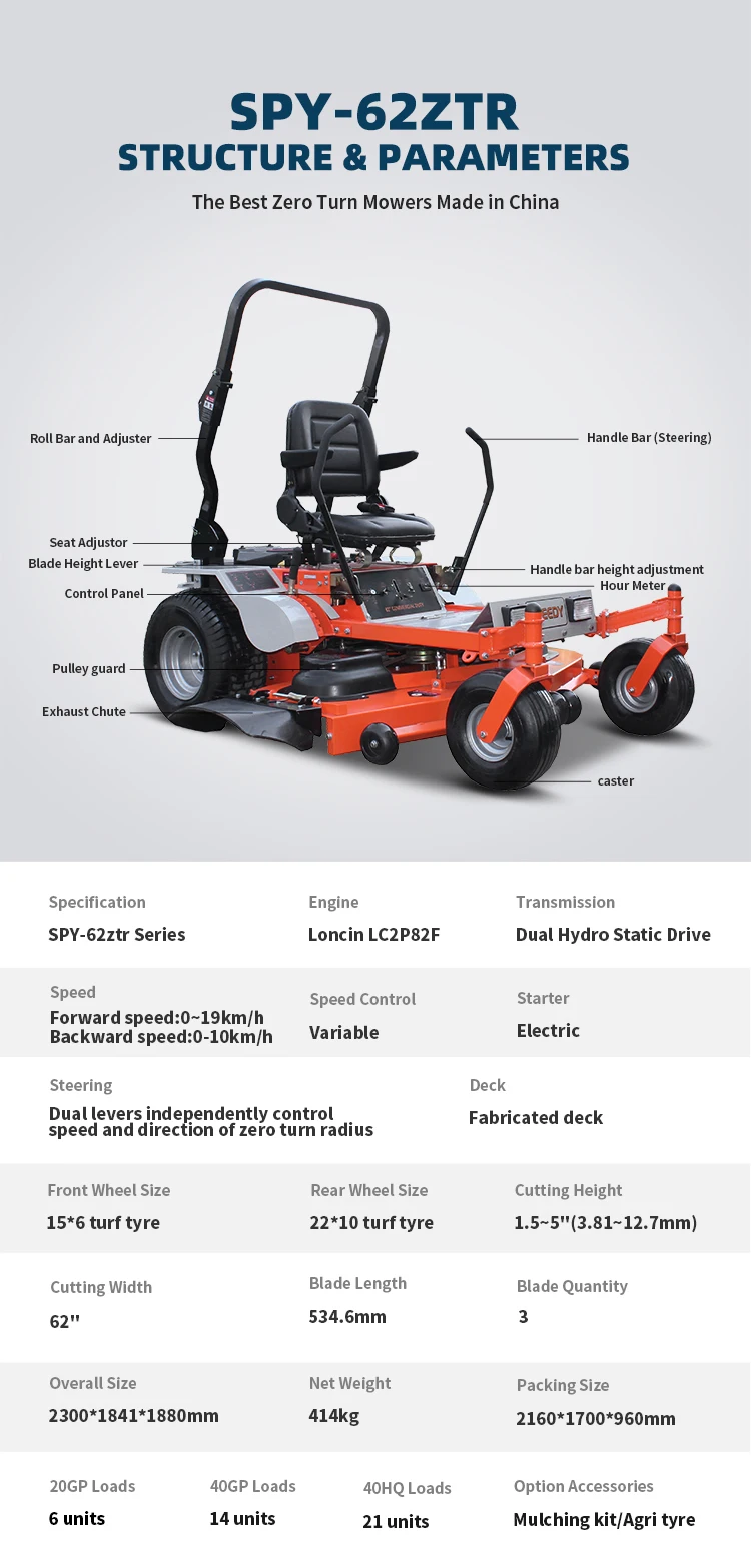Wholesale Commercial Zero Turn Lawn Mower Zero Turn 60 Inch China 62