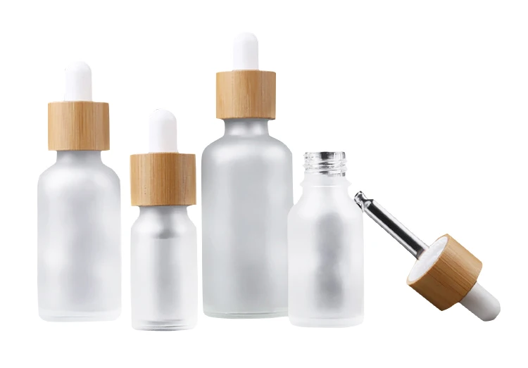 Round Refillable 50ml Frosted Glass Serum Bottle UV Protection