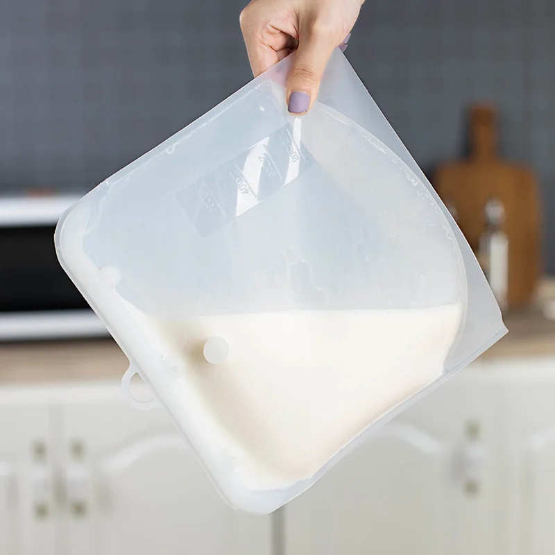 Newest Design Kitchen Fridge Containers Stand up Sous Vide Reusable Bag Silicone Food Storage Bag