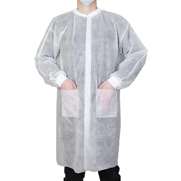 Disposable White Lab Jacket Coat Uniform Non-woven Polypropylene Jackets Medical Gown