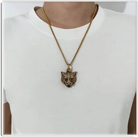 Retro Gothic Tiger Head Pendant Necklace for Men