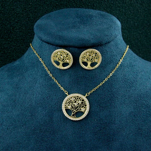 Family Tree of Life Beautiful Elegant Simple Dainty Tree of Life Zirconia Necklace & Earring Set