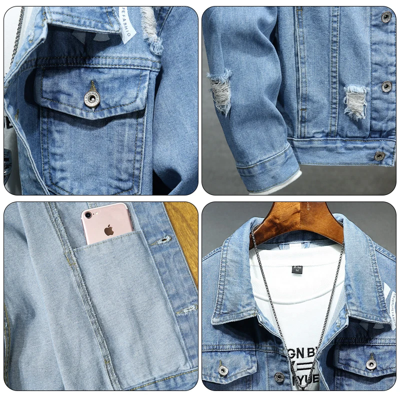Modisch Men's Blue Denim Button-Front Jacket CUSTOM PATCHES SIZE