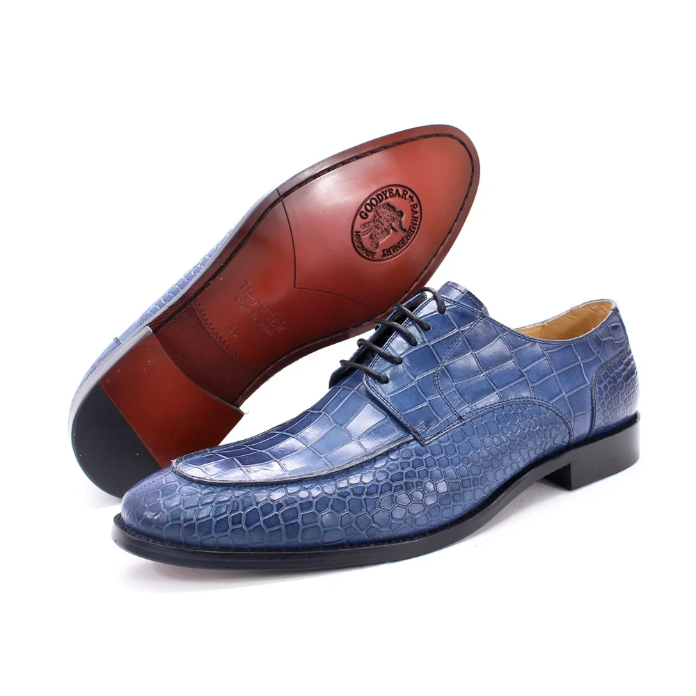 Custom Color Derby Shoes Genuine Leather Formal Business Lace up Blue  Yellow Oxford Shoes Men