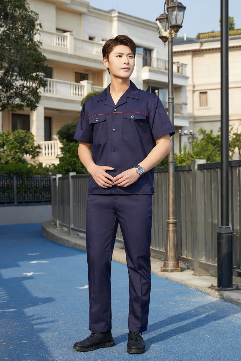 Summer workwear set men thin long short-sleeved site workshop labor construction engineering securit