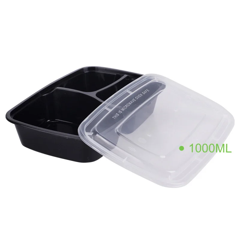 New design disposable PP 3 compartment food container with sauce dish