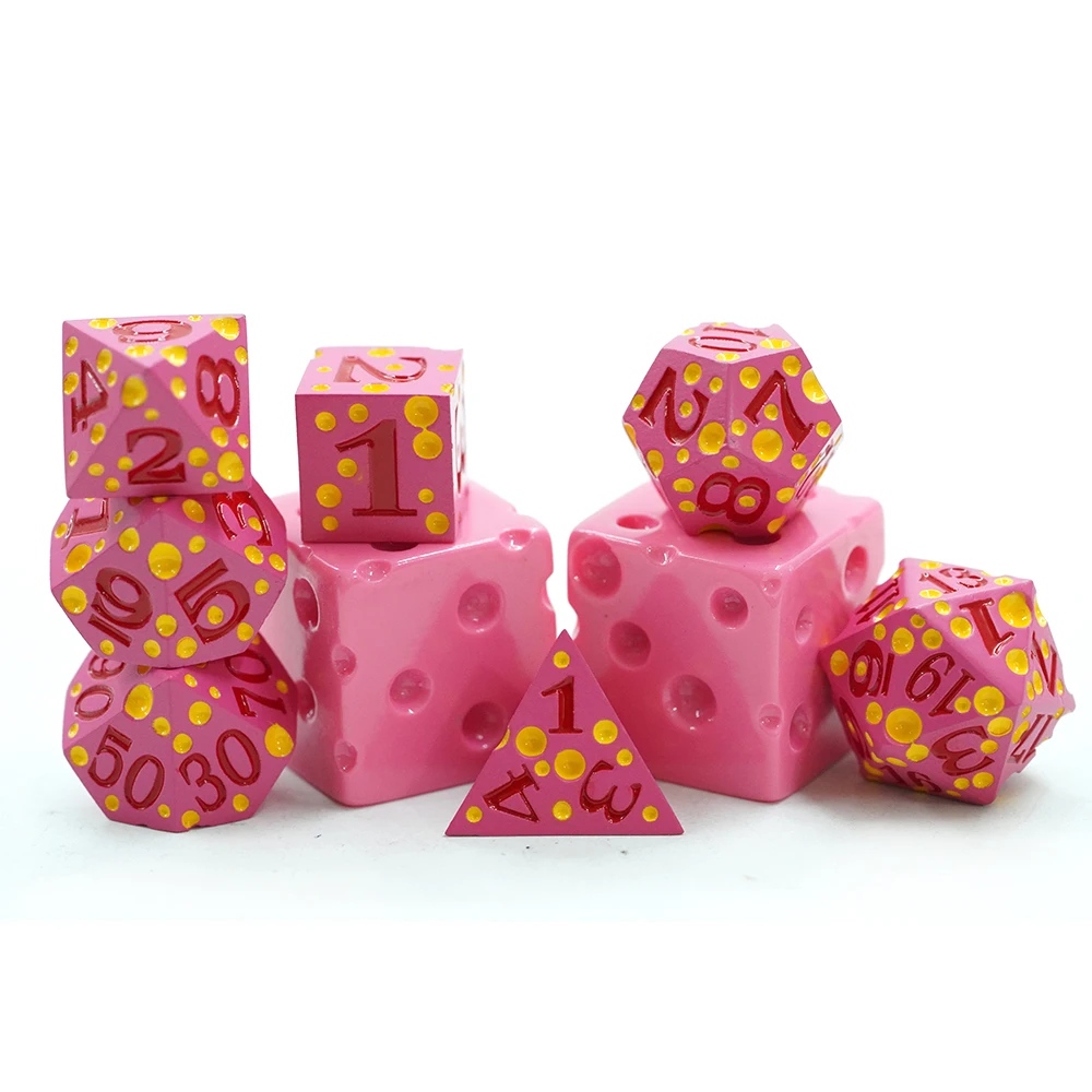 Egendesignet Zinklegerings Polyeder Metallterninger D&d Rpg Miniature Spillspill Rosa Osteterninger D4 D20 Terningsett til Brettspill
