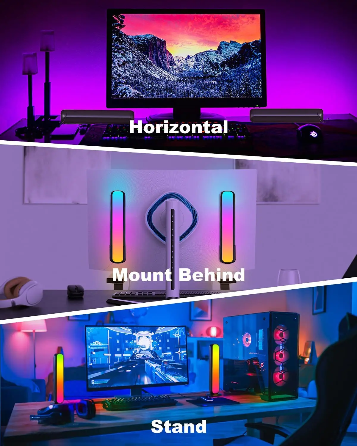 product 2 pack smart led light bars rgb color changing ambient backlight lamp with 12 scene modes music sync wifi play light bars for tv-46