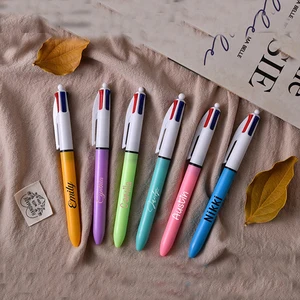 Wholesale High Quality Multi Color Plastic Ball Pen with 4 Colors Ink Refill Office Supplies Plastic Click Pen with Custom Logo