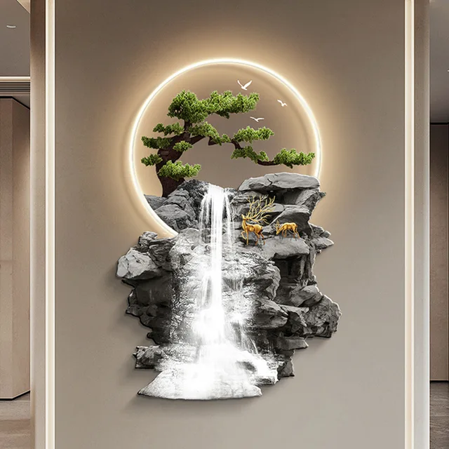 Factory direct selling decorative  Landscape  art Printing Decor  with acrylic diamonds painting home wall decor with LED light