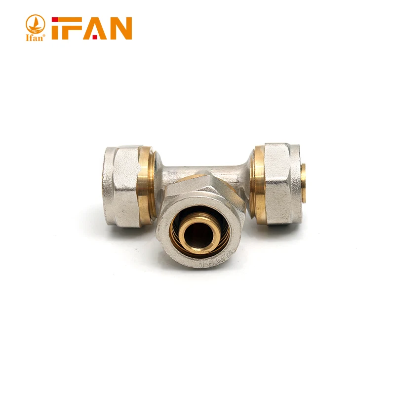 IFAN Plastic Pipe Manufacturer wholesale PEX Brass Fitting Equal Tee 16mm-32mm Brass Tee for pex al 