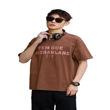 Factory direct sale khaki brown summer short sleeve mens tops clothing high quality popular young streetwear oversize tshirt men
