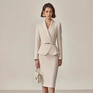 2 Pieces Autumn Collection Classy Professional Women's  Suit Skirt for Work Beauty Front Desk Reception for Office