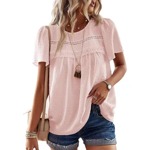 Custom logo Women Summer Designer Clothes Tops for Women Short Dolman Sleeve Shirts 2026 Fashion V Neck Outfits Clothes Blouse