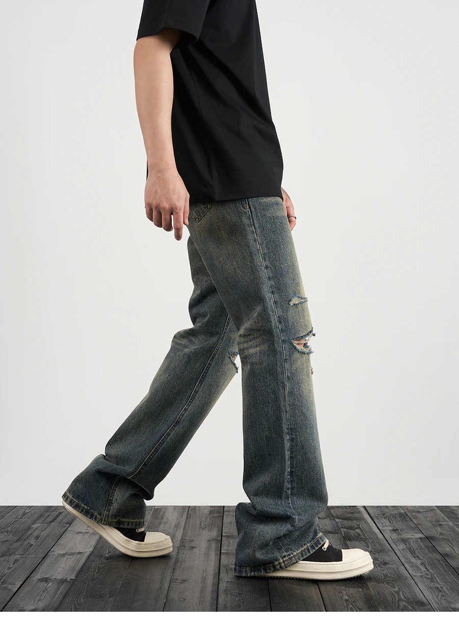 Etichetta personalizzata drop shipping street wear stock baggy produttore uomo blu dipinto impilato jeans denim svasati_voghion.com
