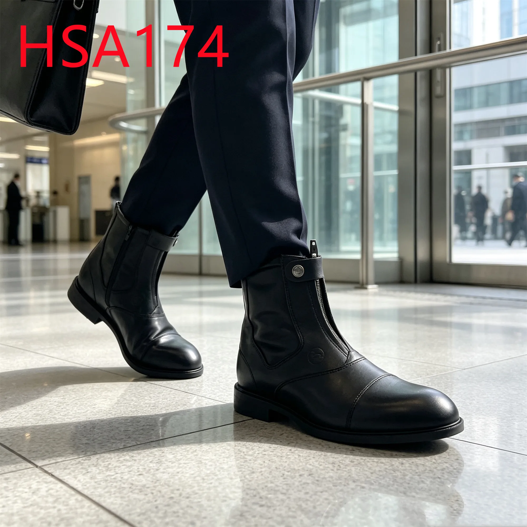 HY,Front Zipper Design French Style Hua Singh Men Leather Shoes Office Person Double Joints Design 6 Inch Uniform Shoes HSA174