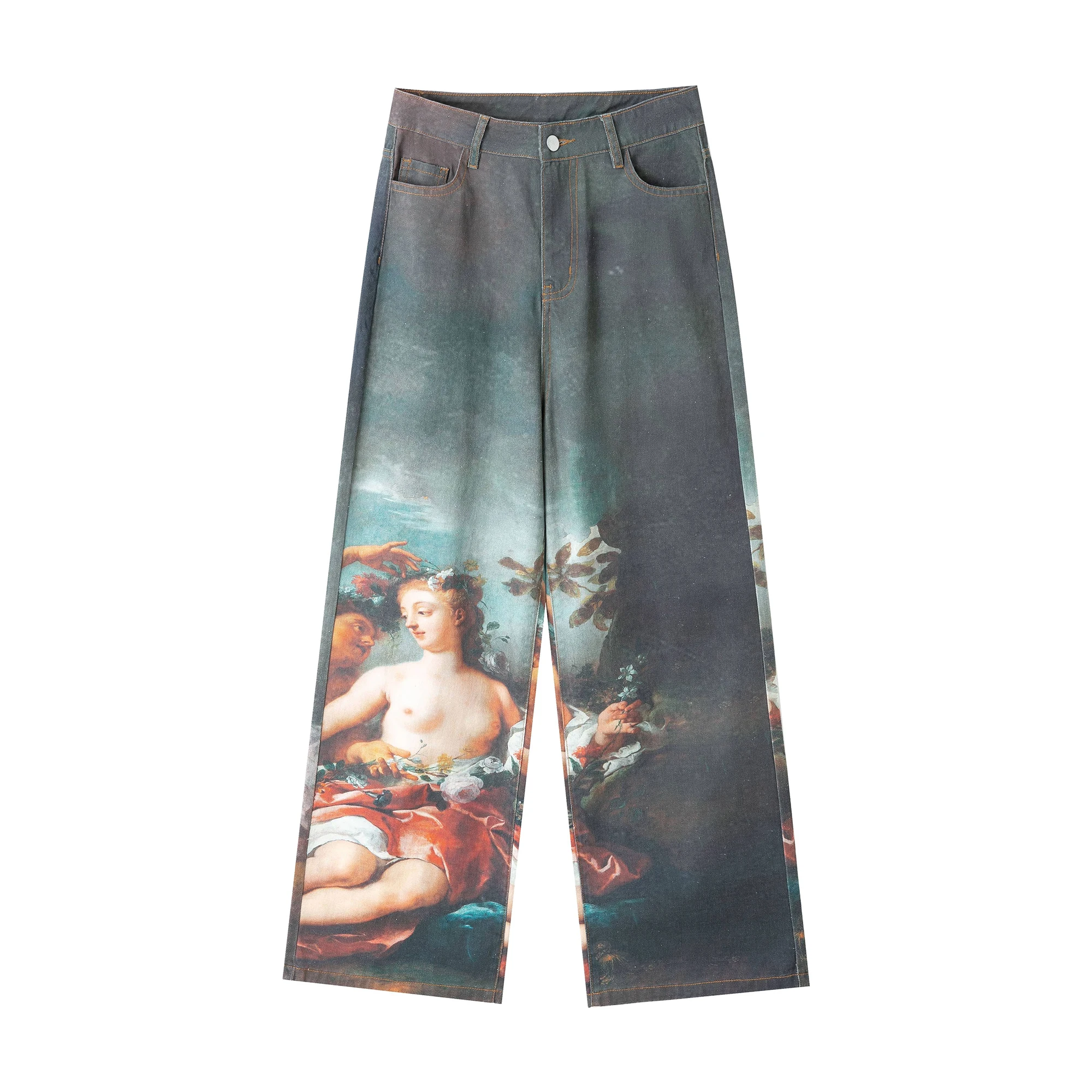 SALATI 100% Cotton Custom Made Vintage Oil Painting Custom Wide Leg Pants Baggy Jeans Man Men's Jeans Men