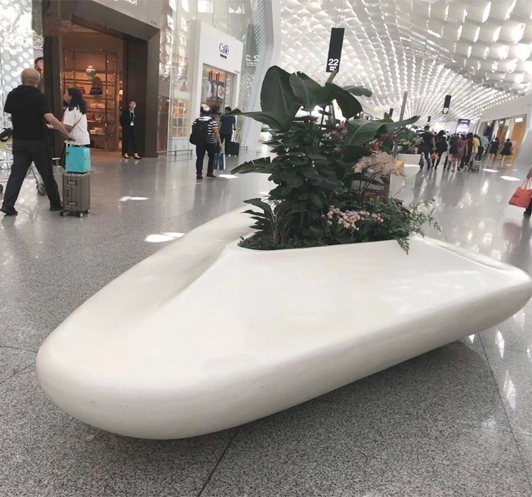 Seating Outdoor Bench Decorative Design Fiberglass Airport Shopping  Mall Bench Pot