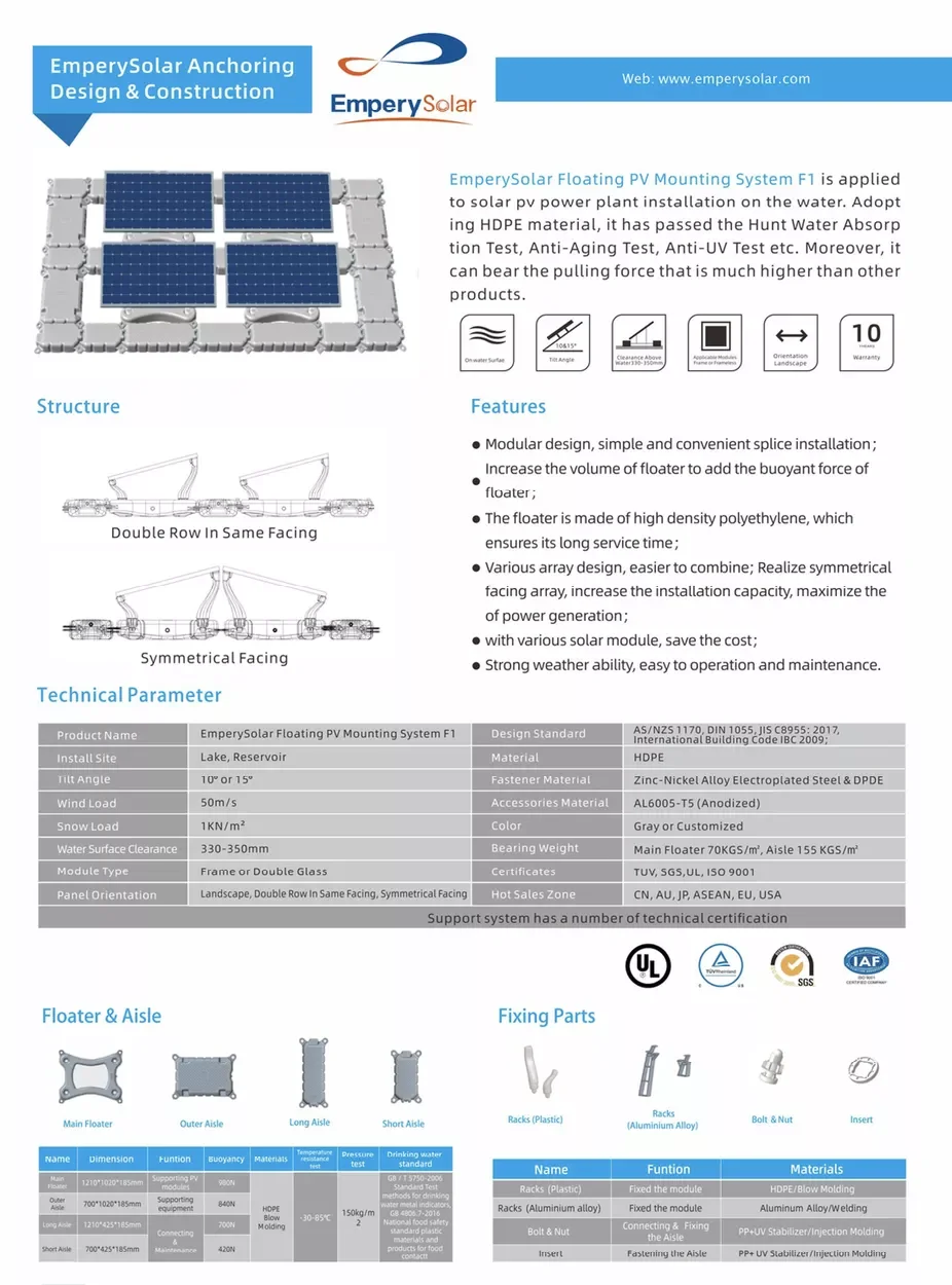 Power Module Floating Plates Emperysolar Floating Solar System - Efficient Power Generation