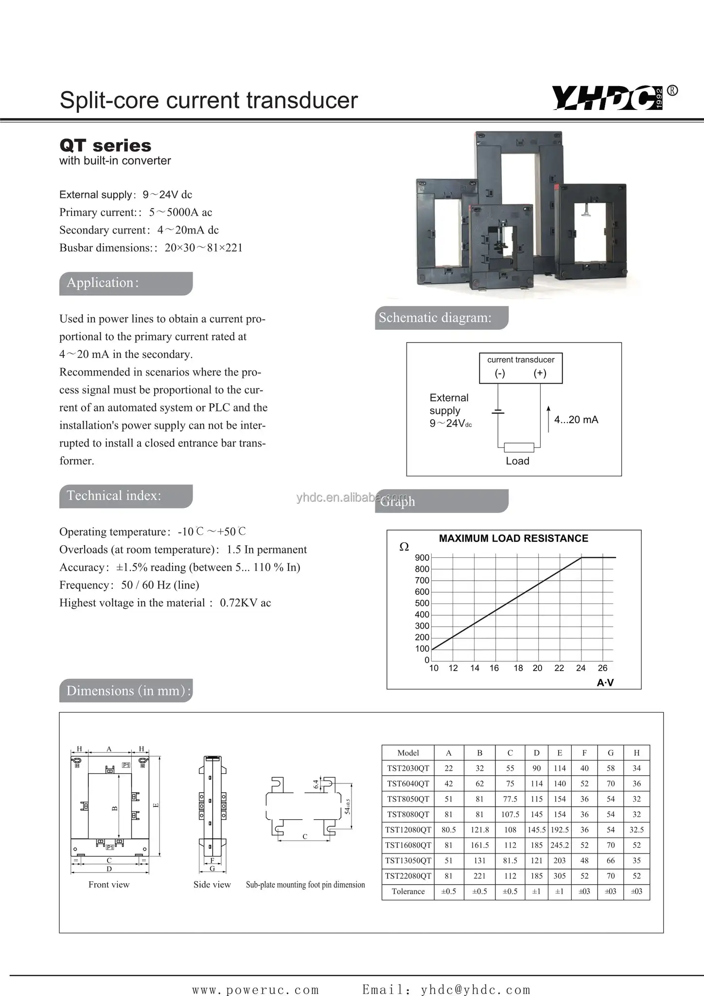 Yhdc 250a1000a Ac To Dc Split Core Current Sensor,Current Transducer