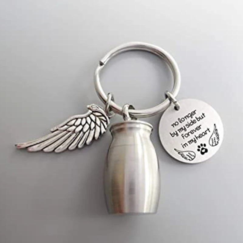 Mini Cremation Urn Keychain with Wing for Memorial Ashes Holder Keyring Keepsake Dog Cat Pets Human Jewelry Gift for Women Men