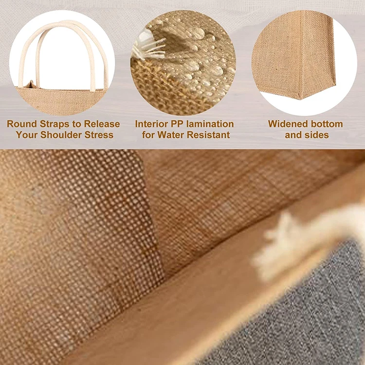 Eco-friendly Wholesale Fashion Burlap Bag Shopping Bag Portable Burlap Eco Laminating Jute Tote Bag Printable Logo supplier