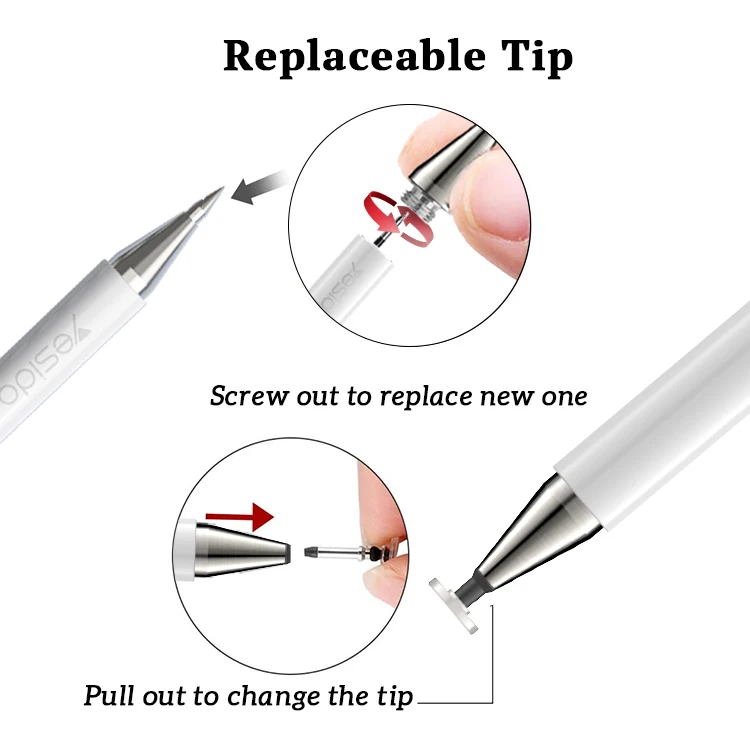 Stylet ST04 2 en 1 pour tablette graphique et ordinateur portable, stylet capacitif actif pour dessin et &eacute;criture, avec stylo &agrave; bille int&eacute;gr&eacute; pour appareils Android.
