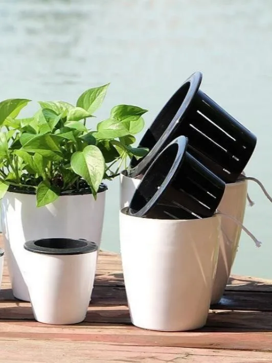 Self Watering Planter Wicking Plastic Plant Pots For African Violet White 