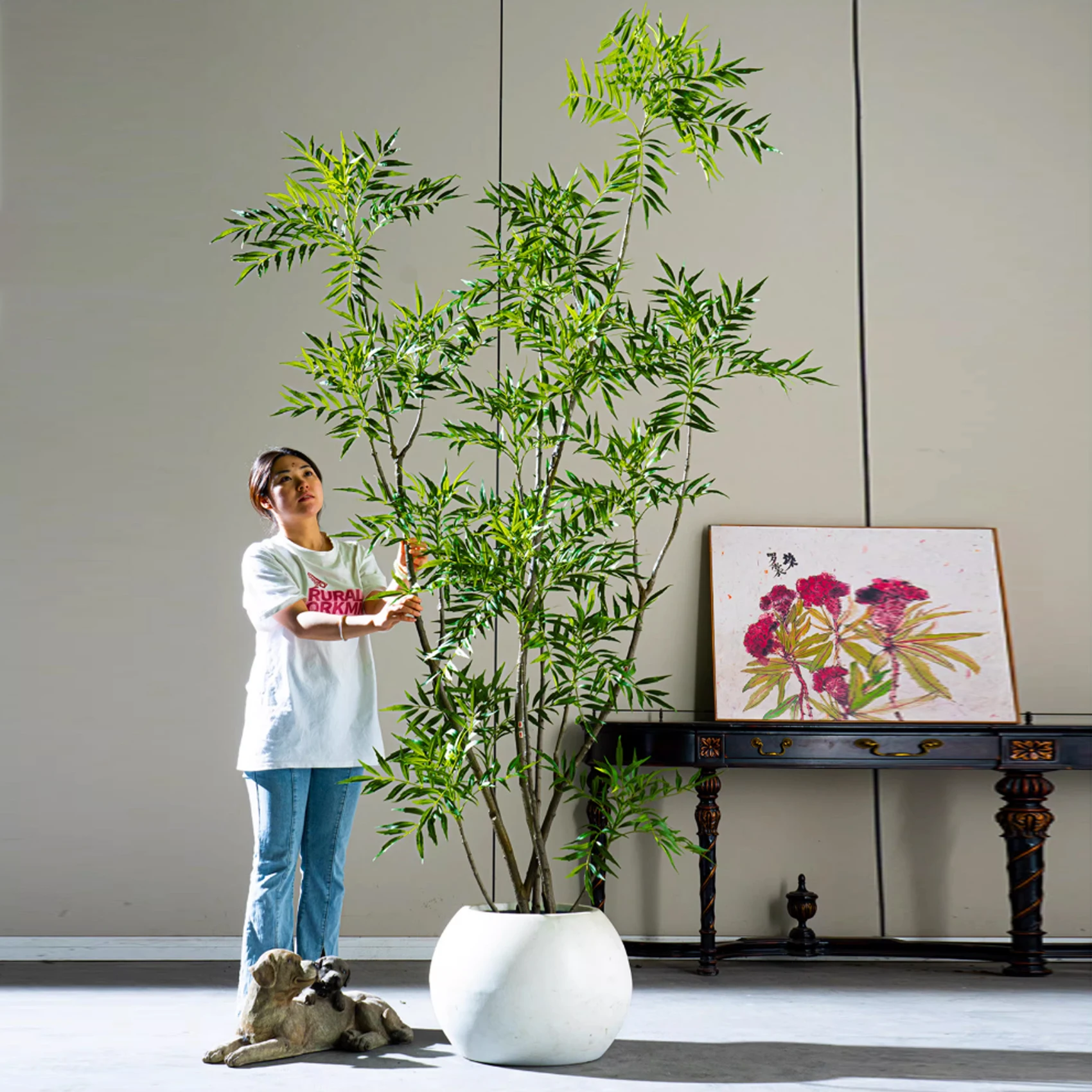 Realistic Artificial Bamboo Tree in White Pot, Lifelike Faux Plant for Home and Office Decor, Elegant Modern Greenery