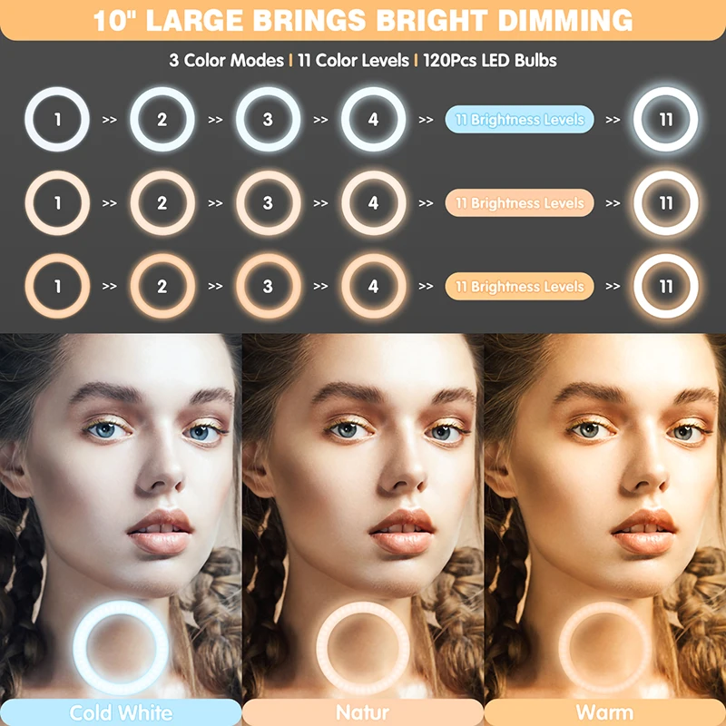 10 Inch LED Ring Light Dimmable Ringlight Photography Makeup Ring Light Lamp Ring Light with Tripod Stand