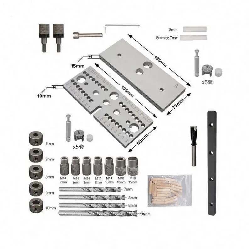 TEBAK Hot Seal Woodworking Aluminum Alloy Doweling Hole Drilling Jig Three in One Hole Locator