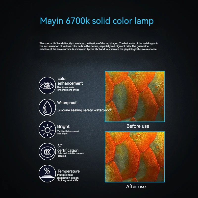 Mayin Solid Color IP68 LED Aquarium Light 6700K for Reef Tanks