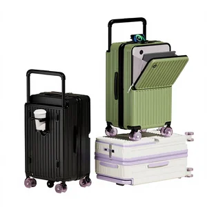 custom logo Wide Trolley Luggage New Front Opening Large Capacity Carry-On Standard Combination Lock PC Travel Suitcase Durable