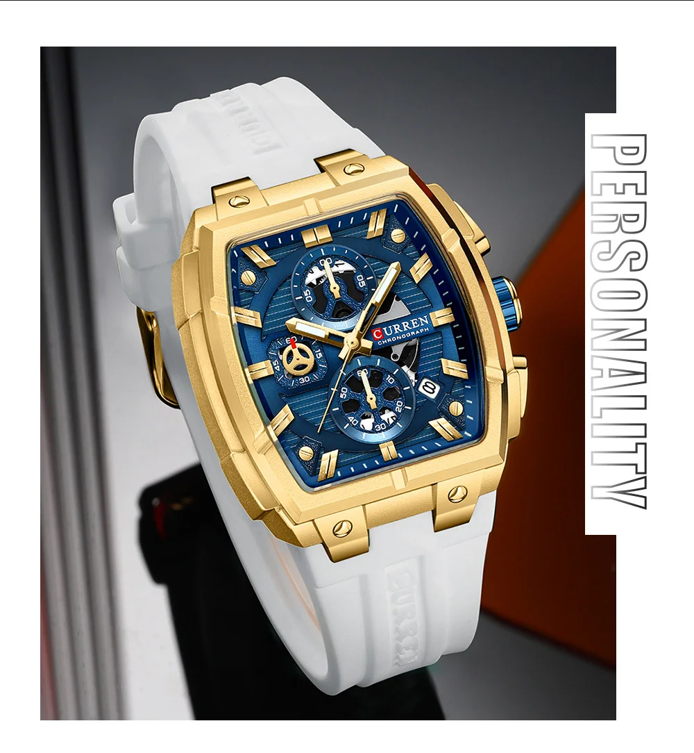 CURREN 8488 Men's Watches Luxury Square Quartz Wristwatch Waterproof Luminous Chronograph Watch for Men Date Clock