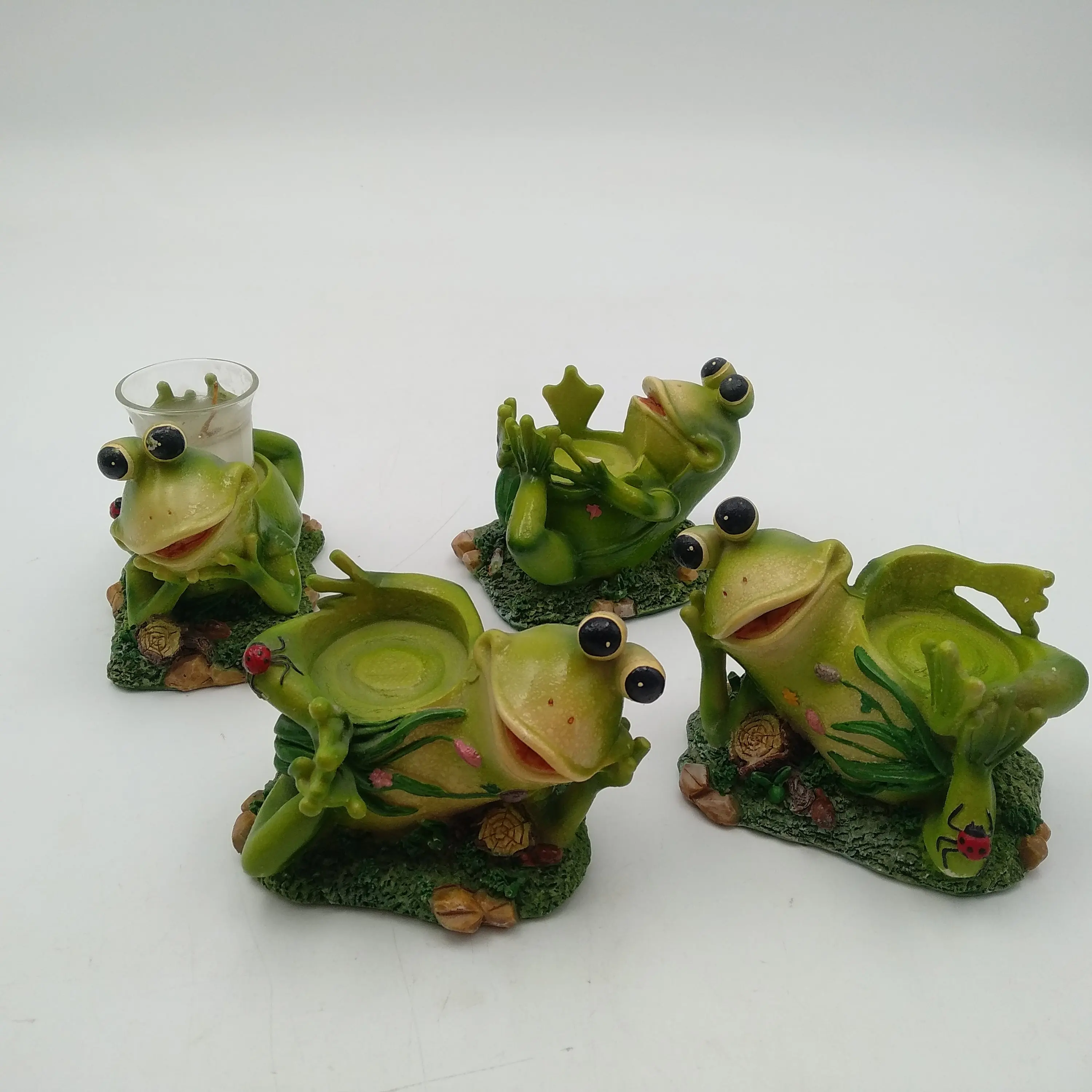 Folk Art Resin Frog Figurine Holding A Candlestick For Home Decoration ...