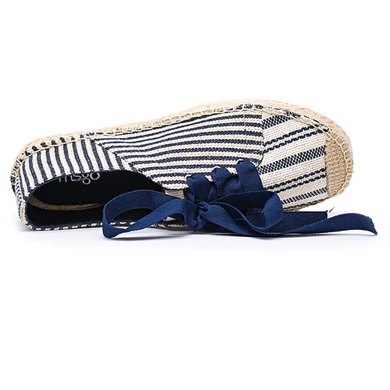 2022 Модные женские Синие эспадрильи в полоску со шнуровкой обувь на плоской
