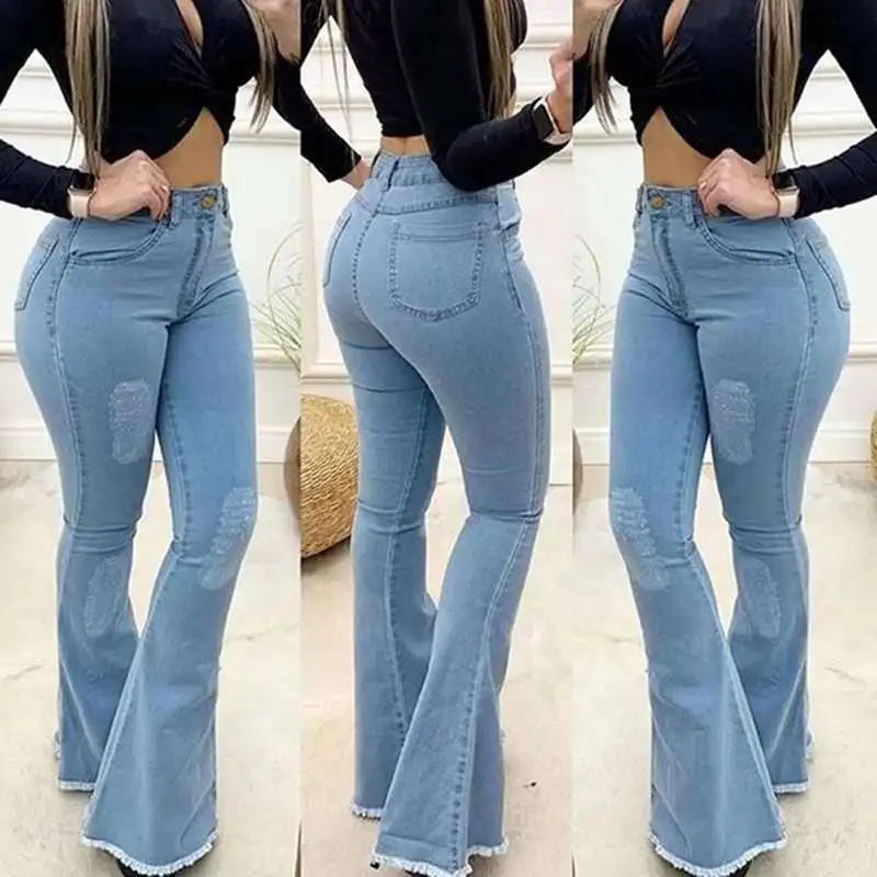 Hot Sell Denim Women Jeans Stretch Slim Sexy Ripped Jeans High Waist ...