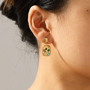 MW Trendy Stainless Steel 18k Gold Plated Electroplated Vacuum Plated Colorful Zircon Geometric Irregular Drop Earrings for Gift