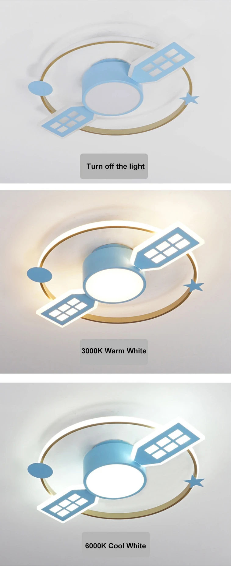 boy bedroom personality blue creative lamp universe LED eye protection lamp satellite cartoon room ceiling lamp