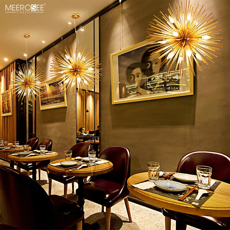 Meerosee  Golden Metal Pendant Lamp Dandelion Hanging lamp for Kitchen Island Dining Room Shop Bar MD86791