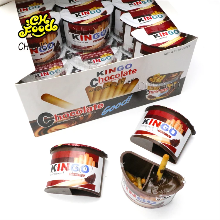 Low MOQ Halal Wholesale Mini Finger Biscuit Stick with Chocolate Jam OEM Chocolate Cup Biscuit Stick Dip Chocolate Candy Sweets