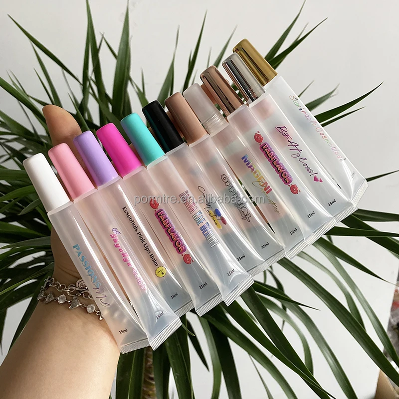 Custom Logo Private Label 15ml Slim Long Skinny Empty Clear Lipgloss
