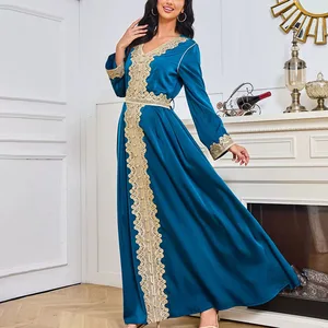 Custom made Kaftan dress luxury beading ladies dubai embroidery elegant long sleeve muslim robe islamic turkish dress factory